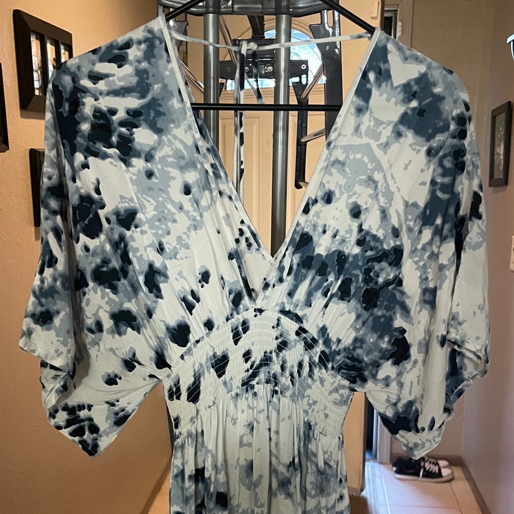 Japna Blue and White Tie-Dye Maxi Dress